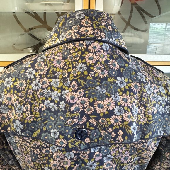 Anthropologie Elevenses Glajevica Floral Blue Trench Coat Size 8 - Picture 4 of 7